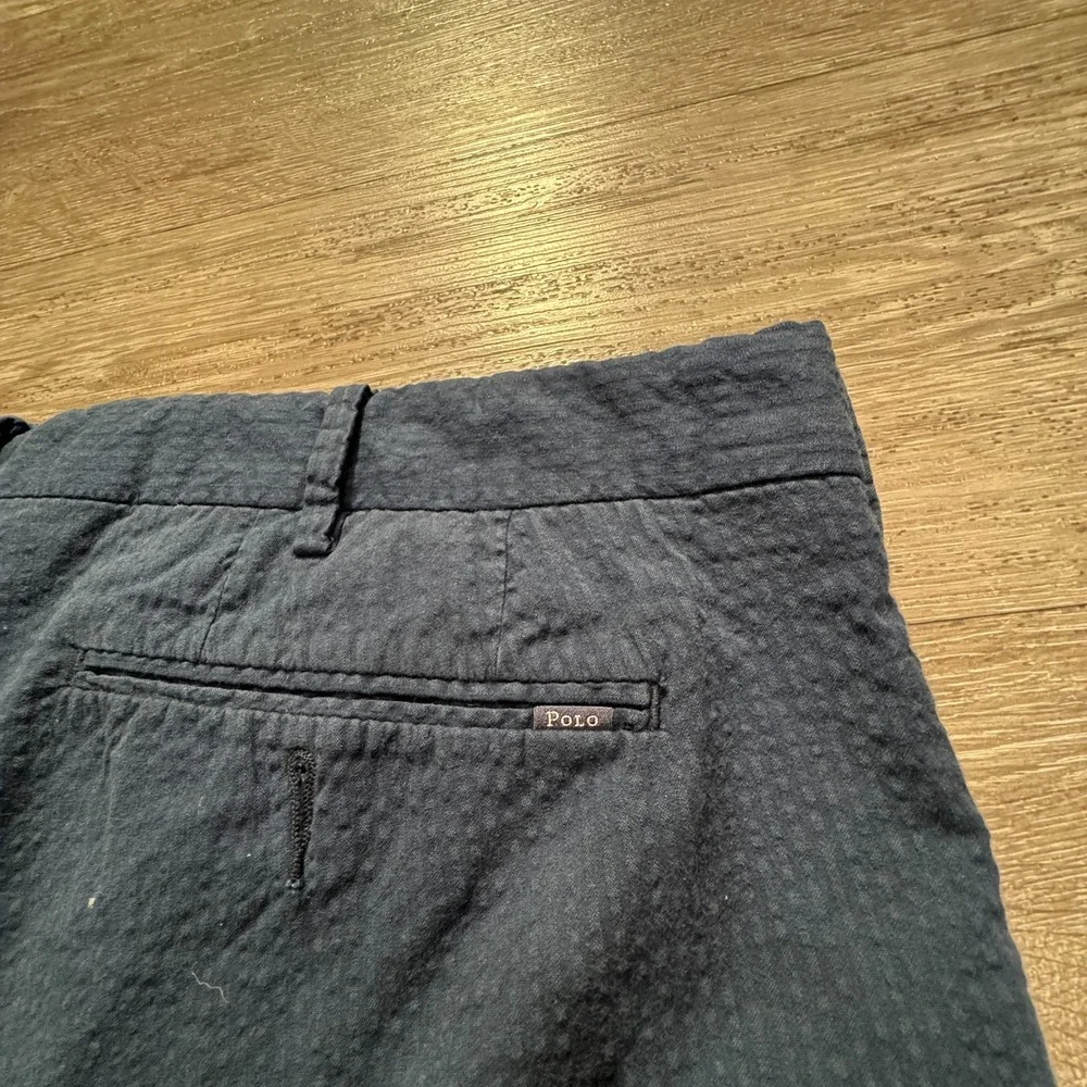 Polo Ralph Lauren Shorts Mens 38 Blue Seersucker Cotton Preppy Flat Front Pocket